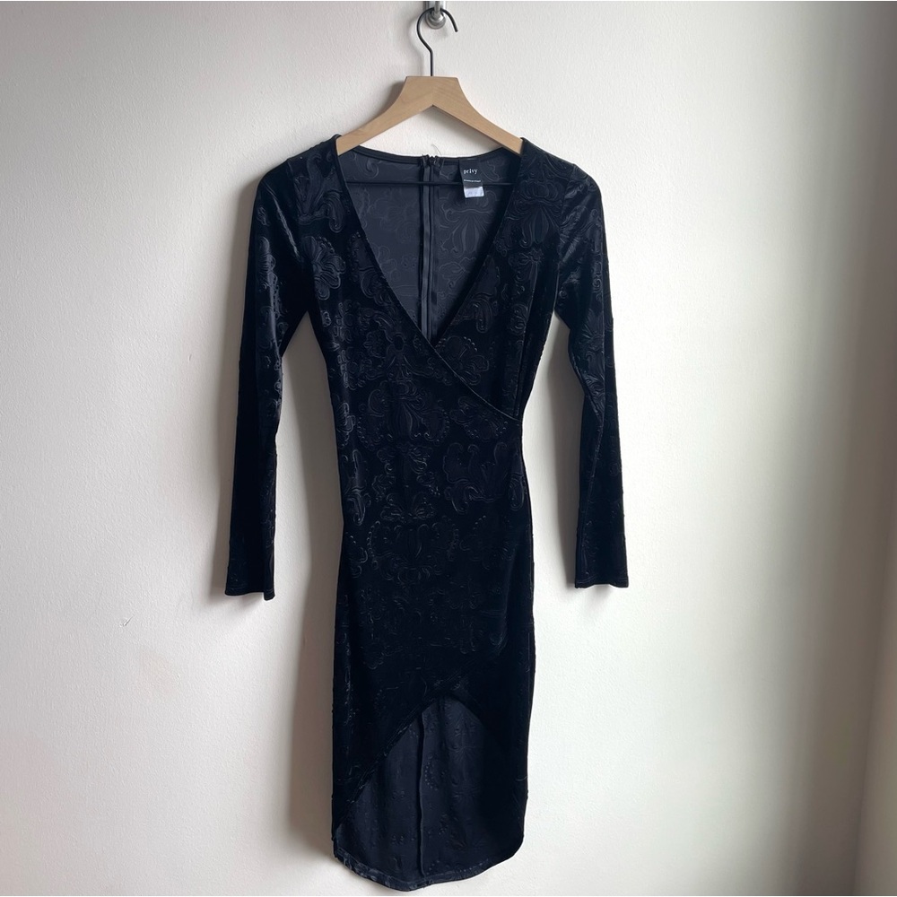 Privy Black Velvet Long Sleeve High Low Dress